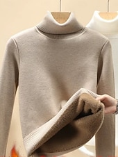 voordelige Tops-Dames Thermisch ondergoed Casual Comfortabel Heldere kleur Huis Dagelijks Lange mouw Coltrui Zwart Wit Geel Kameel Khaki Lente Herfst Winter Normale pasvorm