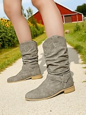 abordables Botas holgadas-Botas holgadas de mujer en marrón oscuro con hebilla: botines informales de tacón bajo para uso diario.