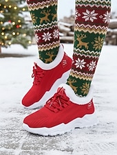 Zapatillas deportivas rojas con forro polar para mujer: zapatillas para correr cálidas y transpirables para invierno, Navidad, viajes y ropa informal. abordables Zapatos de Navidad para Mujeres-Zapatillas deportivas rojas con forro polar para mujer: zapatillas para correr cálidas y transpirables para invierno, Navidad, viajes y ropa informal.