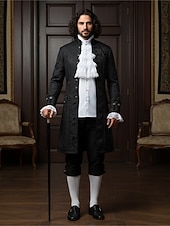 billige Antrekk-Sett retro vintage viktoriansk middelaldersk skjorte trench coat vampyr adelsmann jacquard fancy dress Menns Ebenezer Scrooge nisse Halloween karneval forestilling Ren Faire fest voksnes frakk