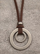 billige Menns smykker-Justerbart halskjede med lærsnor for menn og dobbeltsirkelanheng – vintage, uformelt smykke for hverdagsbruk og utendørsstil