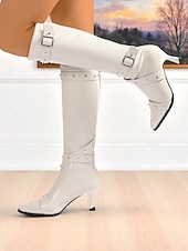 economico Stivali alla moda-stivali neri alti fino al ginocchio da donna con cinturini con fibbia borchiata e punta affilata, stivali con tacco in stile punk gotico per le uscite serali &amp;feste cosplay