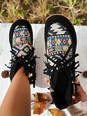 dames mocassinlaarzen met franjes en kleurrijke etnische print, casual enkellaarsjes voor herfstoutfits en festivals &dagelijks gebruik voordelige Enkel laarzen-dames mocassinlaarzen met franjes en kleurrijke etnische print, casual enkellaarsjes voor herfstoutfits en festivals &dagelijks gebruik