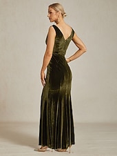  Femmes Robe maxi Robe fourreau Élégant Soirée Coupe régulière Couleur Unie Sans manches Col Bénitier Olive
