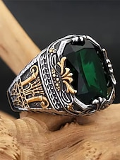 abordables Accessoires de Noël-Bague en alliage pour homme avec pierres précieuses, bijou gothique vintage avec grosse pierre, accessoire de mode multicolore, cadeau de Noël unique pour les fêtes et au quotidien