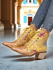  Bottines à lacets en jacquard violet pour femme, ornées de broderies florales et dotées d'un petit talon bloc – bottines de style baroque vintage, parfaites pour les festivals et les soirées Gatsby.
