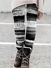 abordables Art&amp;Design Print-Women's Leggings Vacation Vintage Ethnic Style Full Length High Waist Graphic 3D Print Striped 3D Print Breathability Soft Comfortable Stretchy Daily Home Outdoor Black Grey Fall Winter Skinny