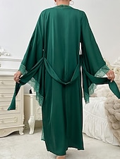 Χαμηλού Κόστους Γυναικεία Πιτζάμες Onesies-Γυναικεία Πυτζάμες Σαλόνια Νυχτικιά Ολόσωμες Φόρμες Ζεστό Μοντέρνα Σέξι Μονόχρωμες Σατέν Μεταξωτές Πιτζάμες Πιτζάμες Κορδόνι Δαντέλα Σπίτι Μακρυμάνικο Λαιμόκοψη V