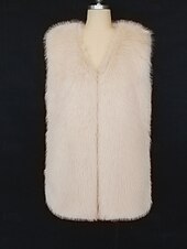 billige Vest-Dame سترة Fuskepels Hold Varm Bekvem Lomme Pels og lær Mote Fritid عادي Feriereise Gate Avslappet Dagligdagstøy Lang V-hals Normal Langermet Yttertøy Svart Vin Kongeblå Høst Vinter