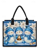 Sac fourre-tout imprimé bonhomme de neige de Noël pour femme, sac à bandoulière en toile grande capacité, sac à main pour cadeaux de vacances d'hiver pour femmes abordables Sacs de Noël-Sac fourre-tout imprimé bonhomme de neige de Noël pour femme, sac à bandoulière en toile grande capacité, sac à main pour cadeaux de vacances d'hiver pour femmes