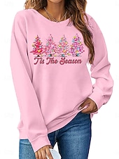 economico Felpe con cappuccio e felpe natalizie-Felpa da donna di Natale Albero di Natale Fiocco di neve Stampa grafica Lettera Casual Maniche lunghe Collo rotondo Top regolari Casual Stampa delle festività Nero Rosa Rosso Verde Grigio Autunno