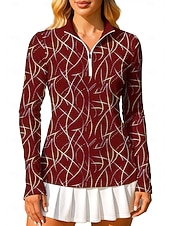 baratos Camisa Feminina-Mulheres Geométrica Arte abstrata Moletom Polo Tops Camisa Camisa Esportiva Manga Longa Imprimir Quarter Zip Pullover UPF50+ Resistente a UV Proteção UV Elástico Respirável Voleibal Tênis Golfe