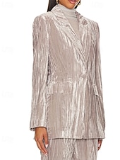 voordelige Blazers &amp; Kostuums-Dames Blazer Fluwelen blazers Comfortabel Zak Knop Modieus Effen Formeel Buiten Normaal Strijkijzer Normale pasvorm Lange mouw bovenkleding Zwart Wit Wijn Herfst Winter