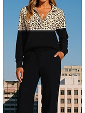 abordables Survêtements-Femmes Sweat-shirt Ensemble Survetement Jogging Pantalon Cordon de serrage Avec Poches Léopard Veste et Pantalon de Jogging Ensemble de vêtements de sport Vêtements d'intérieur Été Printemps Automne