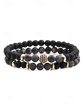 cheap Men's Jewelry-Men's Christmas Gift Natural Stone Beaded Bracelet Set, Multi-Color, Unique Matte &amp; Polished Stones, Stylish Accessory for Holiday Parties, Casual Wear and Festive Occasions
