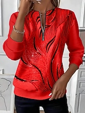 levne Umění a design vrcholy-Dámské Mikiny na zip Zip Tisk Grafika Abstraktní Módní Na běžné nošení Dlouhý rukáv Kulatý Běžné topy ulice Na den Vodní modrá Fialová Oranžová Trávová zelená Šedá Podzim Zima