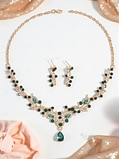 tanie Naszyjnik damski-damski komplet biżuterii z czerwonymi kryształkami, elegancki naszyjnik i kolczyki z kryształkami ze złotymi zdobieniami, idealny na imprezy i wesela &amp;wieczorne wydarzenia