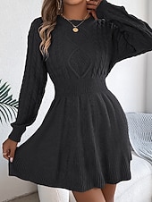 economico Abiti in maglia-Per donna Mini Abito Abiti in tessuto di lino e policotone Abito in maglia Moderno Quotidiano Natale Uscire Vestibilità regolare Semplice Manica Lunga Girocollo Nero Vino Grigio Autunno Inverno