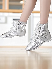 voordelige Oefen-dansschoenen-Gouden veterjazzdansschoenen voor dames, professionele leren enkellaarsjes met zachte zool voor podiumoptredens &amp; oefening