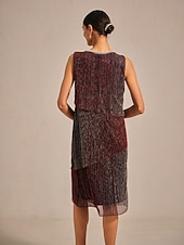  Dámské Maxi šaty Úpletové šaty Elegantní Večerní oslava Svatební host Koktejlový večírek Jiskřivý Vícevrstvé Kov Volný Pevná barva Bez rukávů Tričkový Vínově rudá