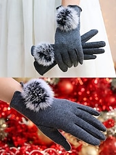 abordables Guantes de mujer-Guantes táctiles navideños para mujer con pompones de piel sintética de conejo, tejido de poliéster cálido, varios colores, perfectos para la moda de invierno y regalos navideños.