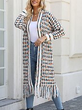 economico Cardigan Aperto-Per donna Felpa Cardigan Elegante Moda Streetwear Plaid A Coste Aperto davanti Nappa Lavorato a maglia Manica Lunga Top lunghi Maglia All&#039;aperto Quotidiano Weekend Nero Giallo Primavera Autunno