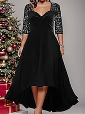 economico Vestiti-Per donna Taglie Forti Abito in Velluto Tinta unica Scollo a V Manica Lunga Primavera Autunno Elegante Moda Moderno Abito Midi Formale Natale Vestito