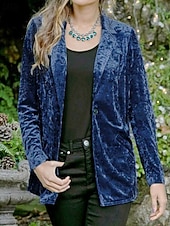 Damen Blazer Samtblazer Bequem Tasche Knöpfe Mode Einfach Party Party / Abend Regulär Umlegekragen Normale Passform Langarm Oberbekleidung Marineblau Schwarz Wein Frühling Herbst preiswerte Blazer & Anzüge-Damen Blazer Samtblazer Bequem Tasche Knöpfe Mode Einfach Party Party / Abend Regulär Umlegekragen Normale Passform Langarm Oberbekleidung Marineblau Schwarz Wein Frühling Herbst