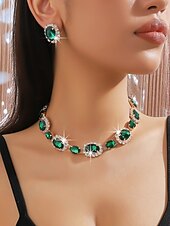 halpa Naisten kaulakoru-Naisten värikäs kristallikorusetti, kimalteleva strassi kaulakoru ja korvakorusetti juhliin, häihin &amp;iltatilaisuudet, ylelliset asusteet