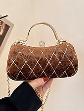 tanie Torby na ramię-Damska aksamitna pikowana wieczorowa torebka z diamentowymi akcentami – elegancka torebka na ramię na świąteczne przyjęcia, spotkania i specjalne okazje