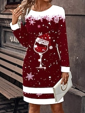 economico Abiti di Natale-Per donna Mini Abito Vestito T-Shirt Abito a Tubino Casual Quotidiano Vestibilità regolare Grafico Geometrico Manica Lunga Girocollo Blu Nero Giallo Rosso Primavera Autunno Inverno