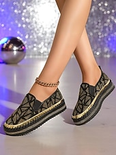 Χαμηλού Κόστους Γυναικεία Sneakers-Γυναικεία μοκασίνια πλατφόρμας με μαύρο χρυσό στρας, slip-on, λαμπερά, χοντρά παπούτσια για πάρτι, για νυχτερινή ζωή &amp;ρούχα κλαμπ