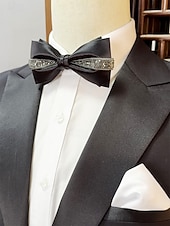 ieftine Nuntă ACC-Papion de Crăciun pentru bărbați – papion din satin roșu, negru și alb cu detalii din cristale și lanț auriu – accesoriu elegant de sărbătoare pentru evenimente formale