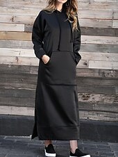 Χαμηλού Κόστους Φούτερ &amp; Φορέματα με κουκούλα-Γυναικεία Μίντι φόρεμα Φόρεμα με κουκούλα Μοντέρνα Καθημερινά Γραφείο Εξόδου Κανονικό Σκέτο Μακρυμάνικο Με Κουκούλα Μαύρο Κρασί Βυσσινί Πορτοκαλί Άνοιξη Φθινόπωρο Χειμώνας