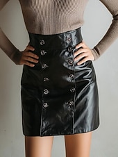 abordables Faldas de Otoño e Invierno-Mujer Moda Sensual Mini Alta cintura Faldas Plano Retazos Microelástico Diario Fiesta Negro Primavera