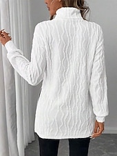 cheap Plain Blouses-Women's Blouse Elegant Vintage Fashion Solid Color Ribbed Turtleneck Textured Split Long Sleeve Long Tops Knit Formal Outdoor Party Black