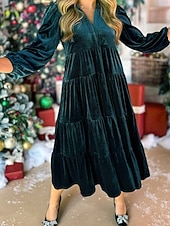 abordables Robe de cocktail-Femmes Robe Midi Robe en Velours Robe de Soirée Robe de Cocktail Élégant Mode Moderne Soirée Coupe régulière Uni manche longue Col de chemise Noir Jaune Vert foncé Bleu de minuit Automne Hiver