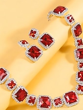 Недорогие Женское ожерелье-Женский комплект украшений из красного кристалла — элегантное ожерелье со стразами и серьги-подвески для рождественской вечеринки, праздничного торжества или вечернего банкета.