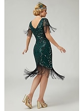economico Abiti degli anni '20-Anni Ruggenti Anni 1920 Lunghezza al ginocchio Abito Flapper Maniche corte Il grande Gatsby Paillettes Frange Scollo a V Costume Per donna Natale Carnevale speakeasy Mascherata Festa a tema retrò