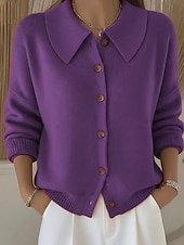 ieftine Cardigan simplu-Pentru femei Pulover Casual Culoare solidă Guler Cămașă Nasturi Manșon Lung Topuri obișnuite Tricotat Casă Zilnic Concediu Negru Alb Toamnă Iarnă