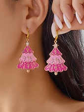 お買い得  レディースネックレス-女性用ピンクのクリスマスツリージュエリーセット、ゴールドトーンのエナメルネックレスとイヤリング、冬のパーティーやギフトに最適なホリデーアクセサリー &amp;衣装