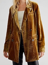 economico Blazer e Completi-Per donna Blazer Blazer di velluto Confortevole Tasca Bottoni Moda Semplice Feste Festa / Sera Uscire Regolare Collo ripiegato Vestibilità regolare Manica Lunga Capispalla Nero Vino Verde scuro