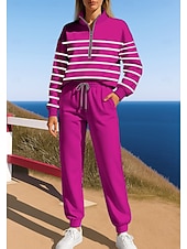 abordables Chándales-Mujer Sudadera Tracksuit Vestimenta para correr Correa Cremallera Geométrico Chaqueta y Pantalones de Chándal Conjunto de ropa deportiva Primavera Azul Morado Casual Rutina de ejercicio Al Aire Libre