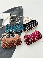 tanie Torby na ramię-Damska aksamitna pikowana wieczorowa torebka z diamentowymi akcentami – elegancka torebka na ramię na świąteczne przyjęcia, spotkania i specjalne okazje