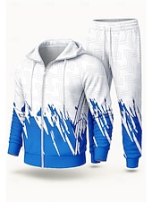 お買い得  トラックスーツ-男性用 パーカー トラックスーツ 2ピーストラックスーツ ドローストリング ジッパーを閉める 幾何学模様 スーツウェア 秋 冬 ブルー ボウケーション 屋外 トラベル ライトウェイト ファッション 長袖 スポーツ アクティブウェア 伸縮性あり レギュラー