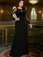 halpa Lattian pituus-A-linja Kokopitkä Muodollinen mekko Iltapuku Pitkähihainen Tiukka pyöreä kaula-aukko Tyylikäs Vintage Plus-koko Polyesteri Morsiammen äidin asu kanssa Paljeteilla