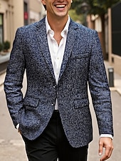 preiswerte Herren Klassische Blazer-Herren Blazer Geschäft Cocktailparty Hochzeitsfeier Mode Lässig Frühling Herbst Polyester Einfach Tasche Knöpfe Bequem Einreihig Blazer Schwarz Marineblau Grau