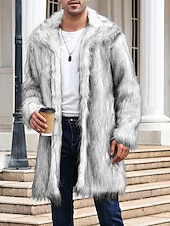 preiswerte Herrenjacken &amp; Herrenmäntel-Herren Winterjacke Kunstpelzmantel Urlaub Täglich Thermowarm Fleece Herbst Winter Einfach Mode Streetwear Revers Lang Kamel Dunkelgrau Schwarz Weiß Gelb Jacken