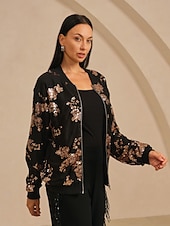 olcso Designer dzsekik és kabátok-női bomberdzseki flitteres, kerek nyakú, hétköznapi, party, vakáció, este, ősz, tél