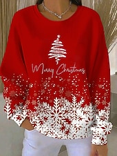 cheap Christmas Hoodies &amp; Sweatshirts-Christmas Women's Pullover Graphic  Warm Classic Casual Long Sleeve Crew Neck Regular Tops Home Street Dailywear Print Red Blue Purple Green Fall Winter